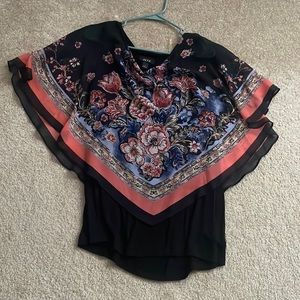 Chiffon floral printed cape sleeve top